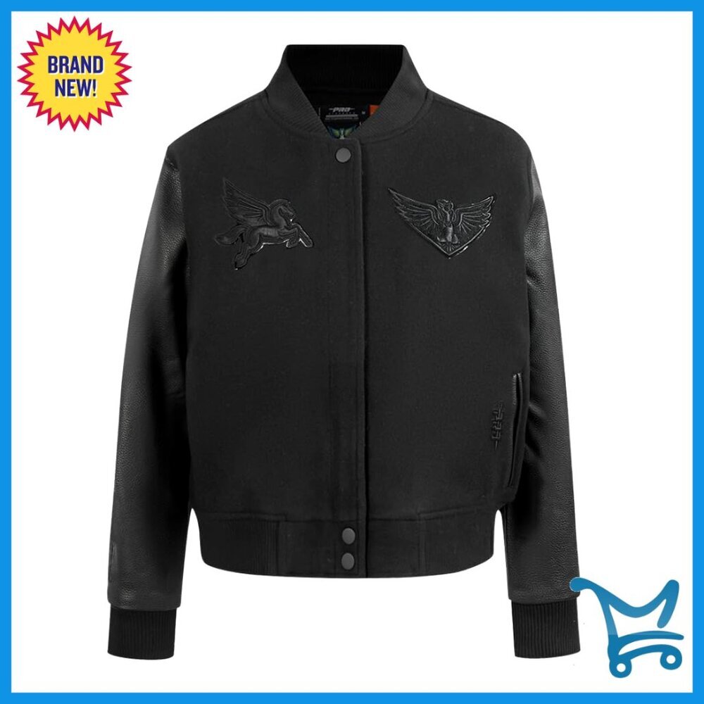 Women's Wool Varsity Jacket with Faux Leather Sleeves and Quilted Lining